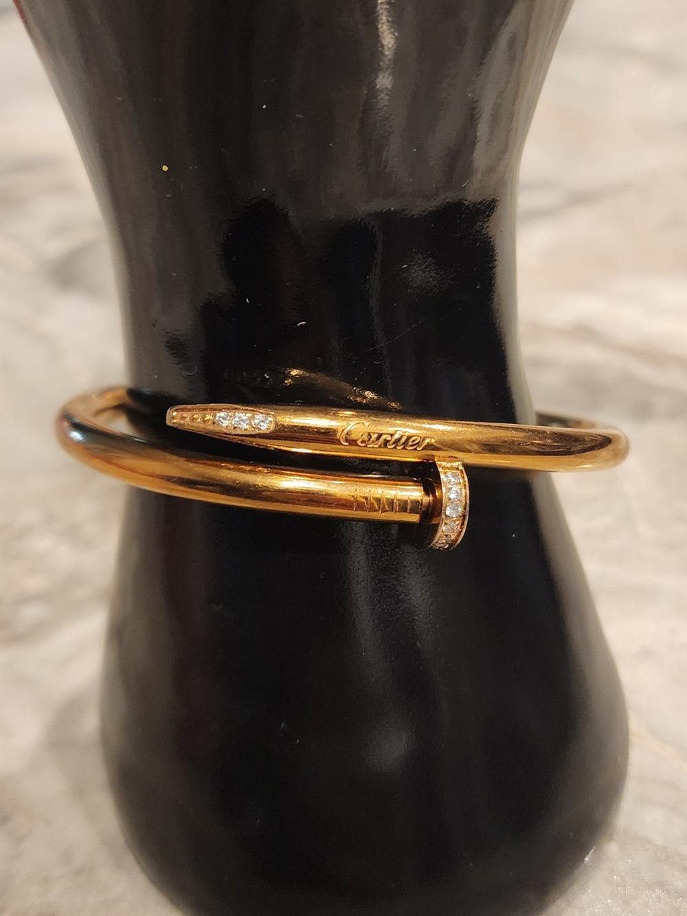 Gold-Tone Nail Cuff Bracelet with Pavé Diamonds